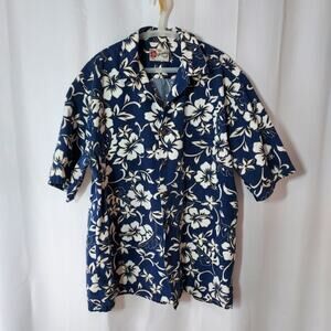 Hilo Hattie Hawaiian Shirt Original Blue Floral Cotton Men Large